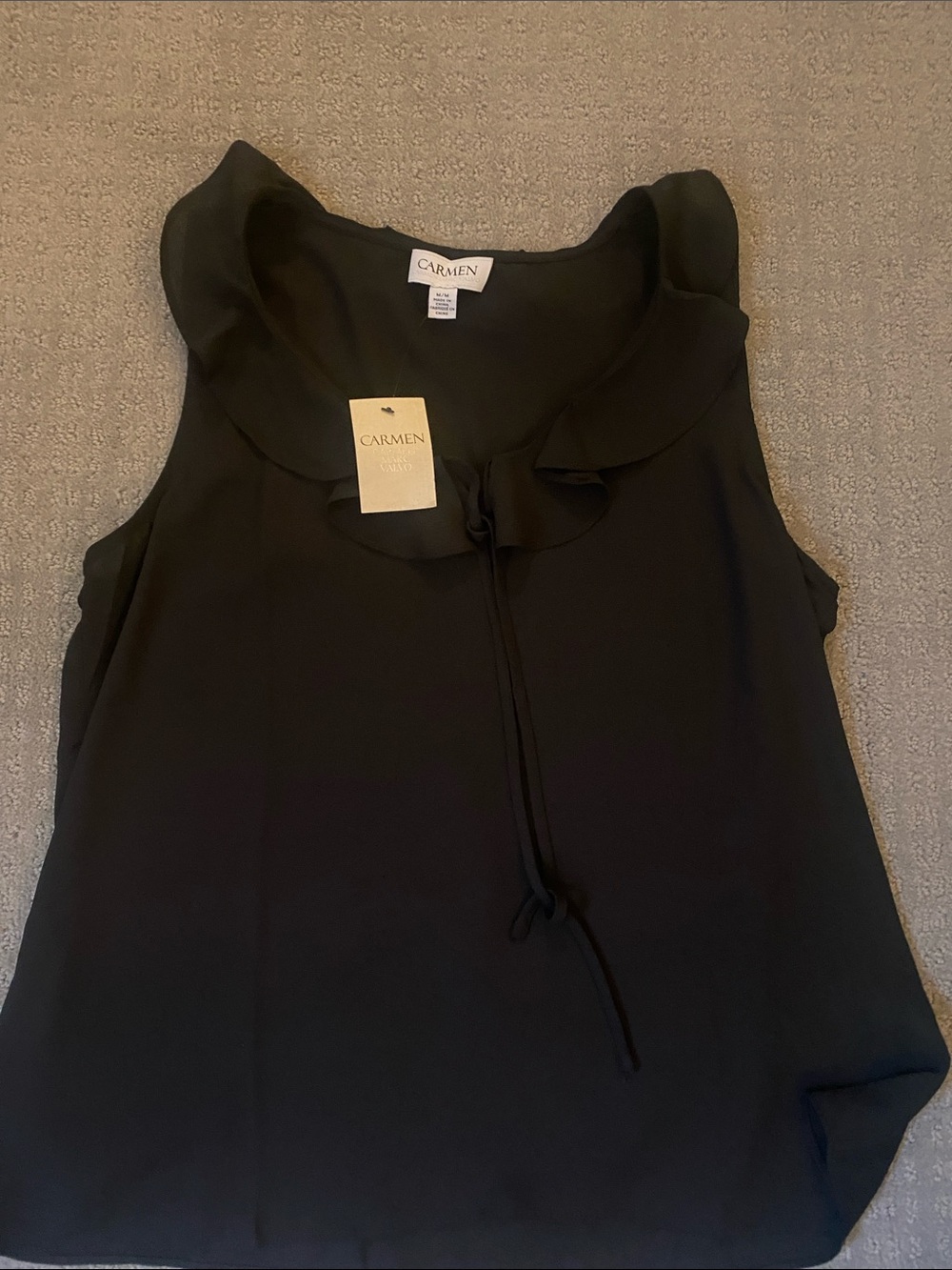 Carmen Marc Valvo Black Ruffle Tie Neck Camisole Size M/M